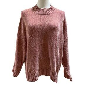 BP. Chenile Sweater Women Soft Velvet Mock Neck Oversized Pullover Pink SZ S
